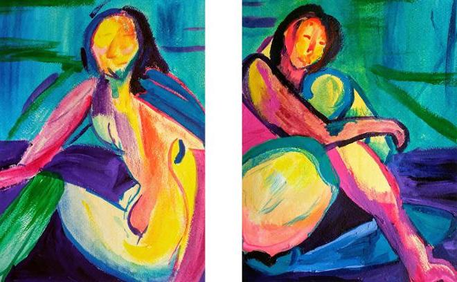 由两个人物组成的色彩鲜艳的抽象画.
