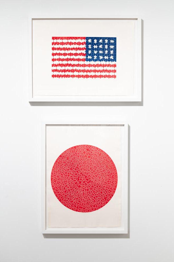 详细的美国国旗和日本图案
