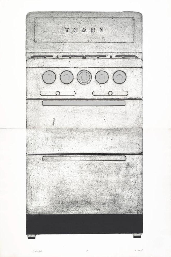 黑白打印前视图和烤箱